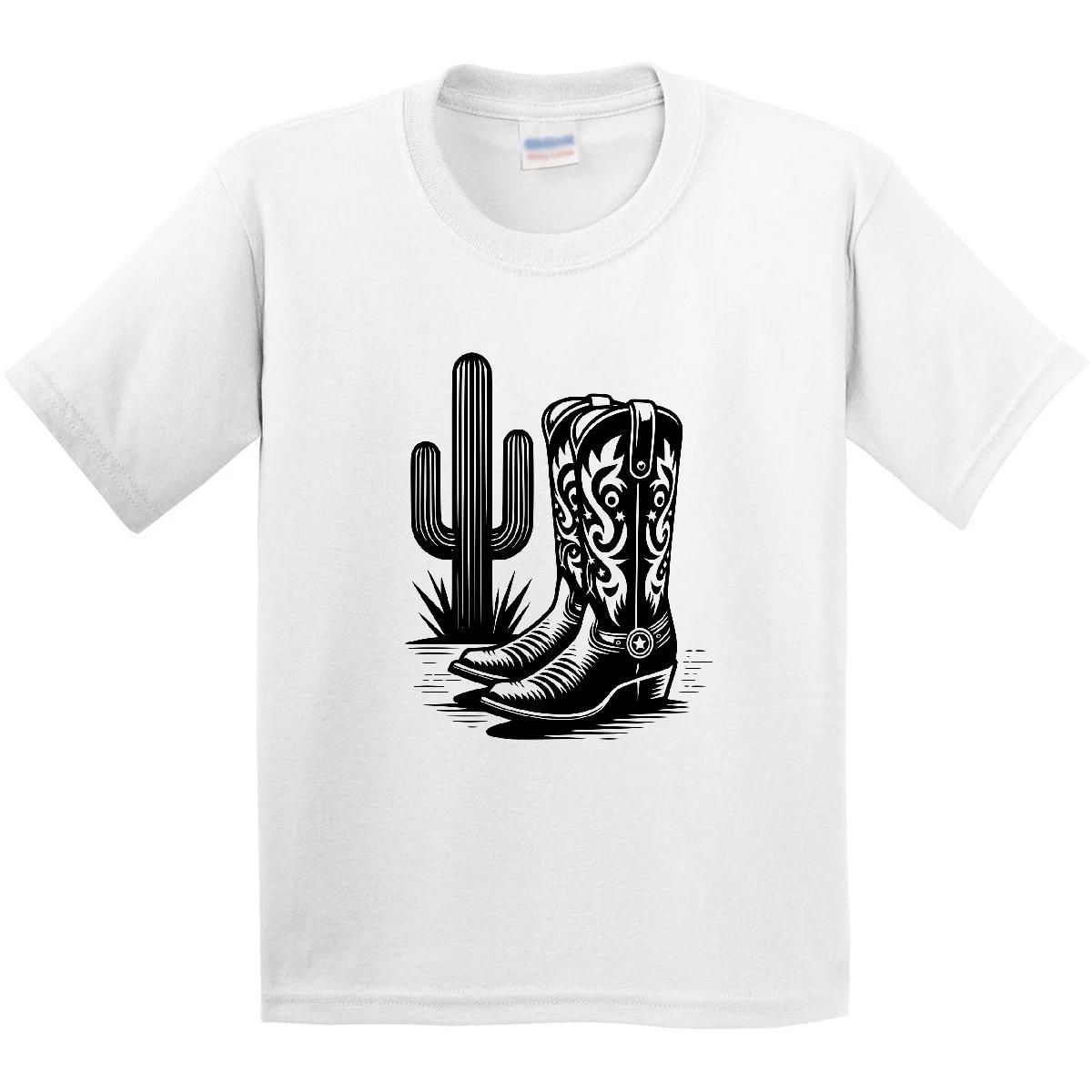 Inktastic Cowboy Cowgirl Boots Cactus Youth kids boys T-Shirt Western Barrel Racing Roping 100