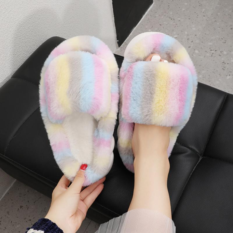 Thick Soled Woolen Slippers for Women In Autumn and Winter, Cotton Slippers for Indoor and Outdoor Wear, Plush Slippers