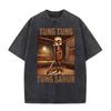 T-shirts Meme Chat Drôle de Survivant de la Circoncision pour Mode Unisexe Hip Hop Vintage T-shirt Vintage Lavé Pur Coton T-shirts Unisexes
