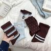 Ladies Spring and Autumn Retro Color Striped Cloth Logo Kitten Embroidery Medium Tube Pile Socks