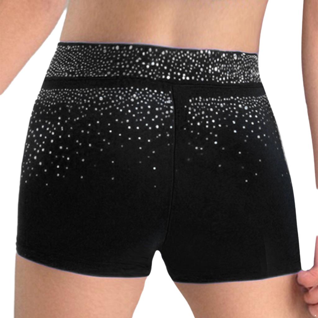Mädchen Funkelnde Strasssteine Shorts V-Form Elastischer Bund Eiskunstlauf Tanz Gymnastik Akrobatik