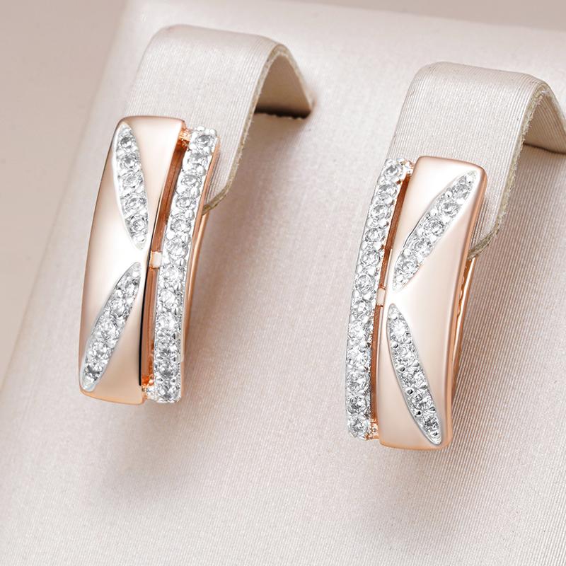 Luxury Shiny Natural Zircon Square Drop Earrings For Women  Rose Gold  Color Mix Design Bride Daily Fine Jewelry