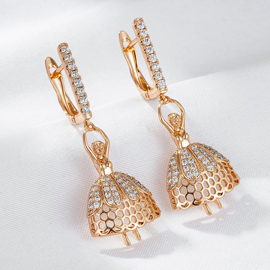 Romantic Ballet Long Dangle Earrings Fashion  Rose Gold Color With Natural Zircon Accessories Women Daily Jewelry