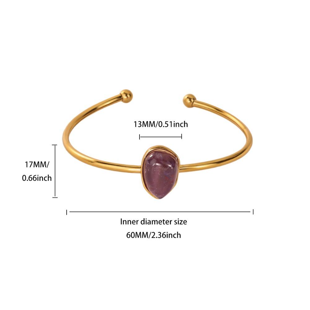 Gold-plated Oval Stone Bracelet Stainless Steel Cuff Bracelet Vintage Open Bangle  Women Jewelry