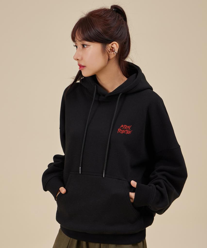 Graffiti Lettering Oversized Wide Shoulder Hoodie_Black