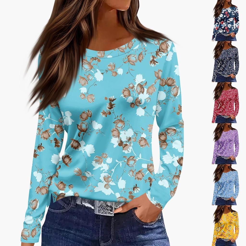 Modny damski casualowy sweter z długim rękawem, popularny, retro, z nadrukiem kwiatowym