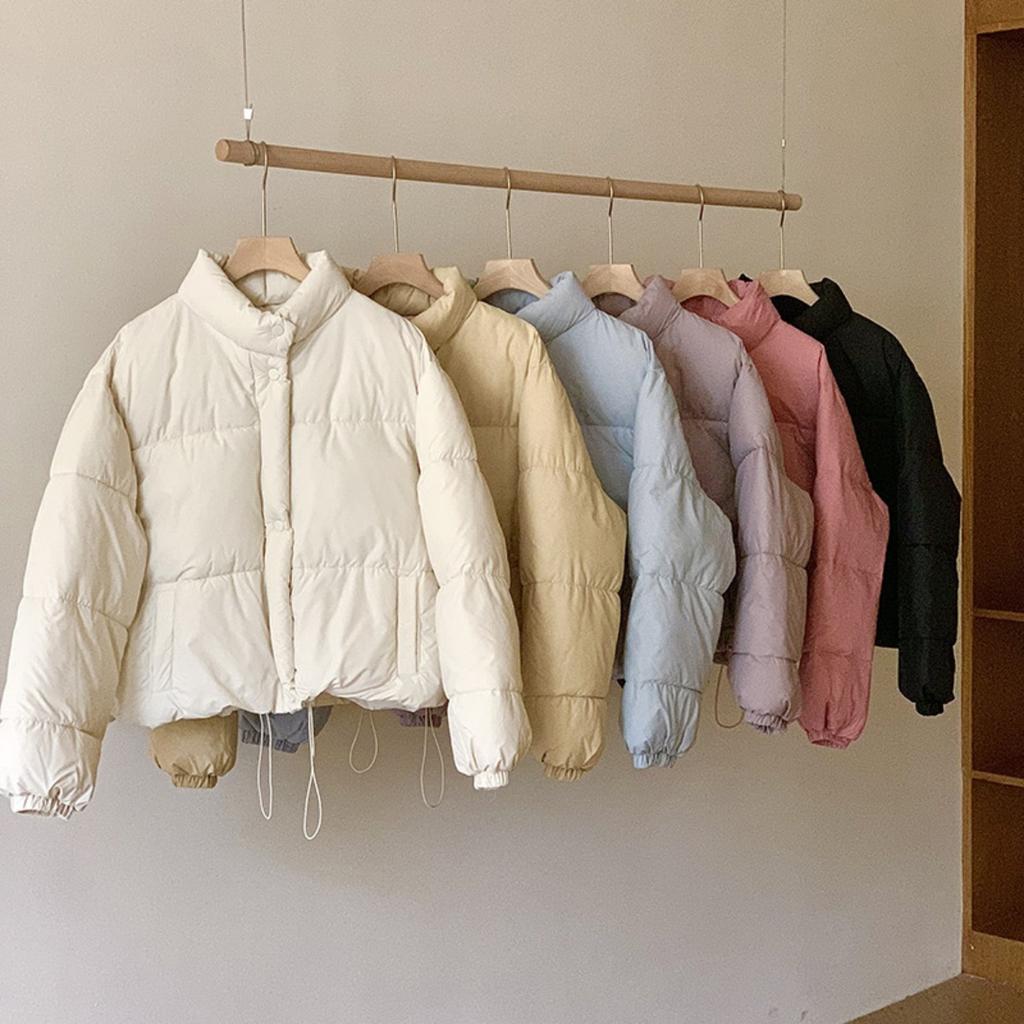 Winter Women's Stand Collar Short Padded Jacket, Korean Loose Thick Puffer Cotton Coat
