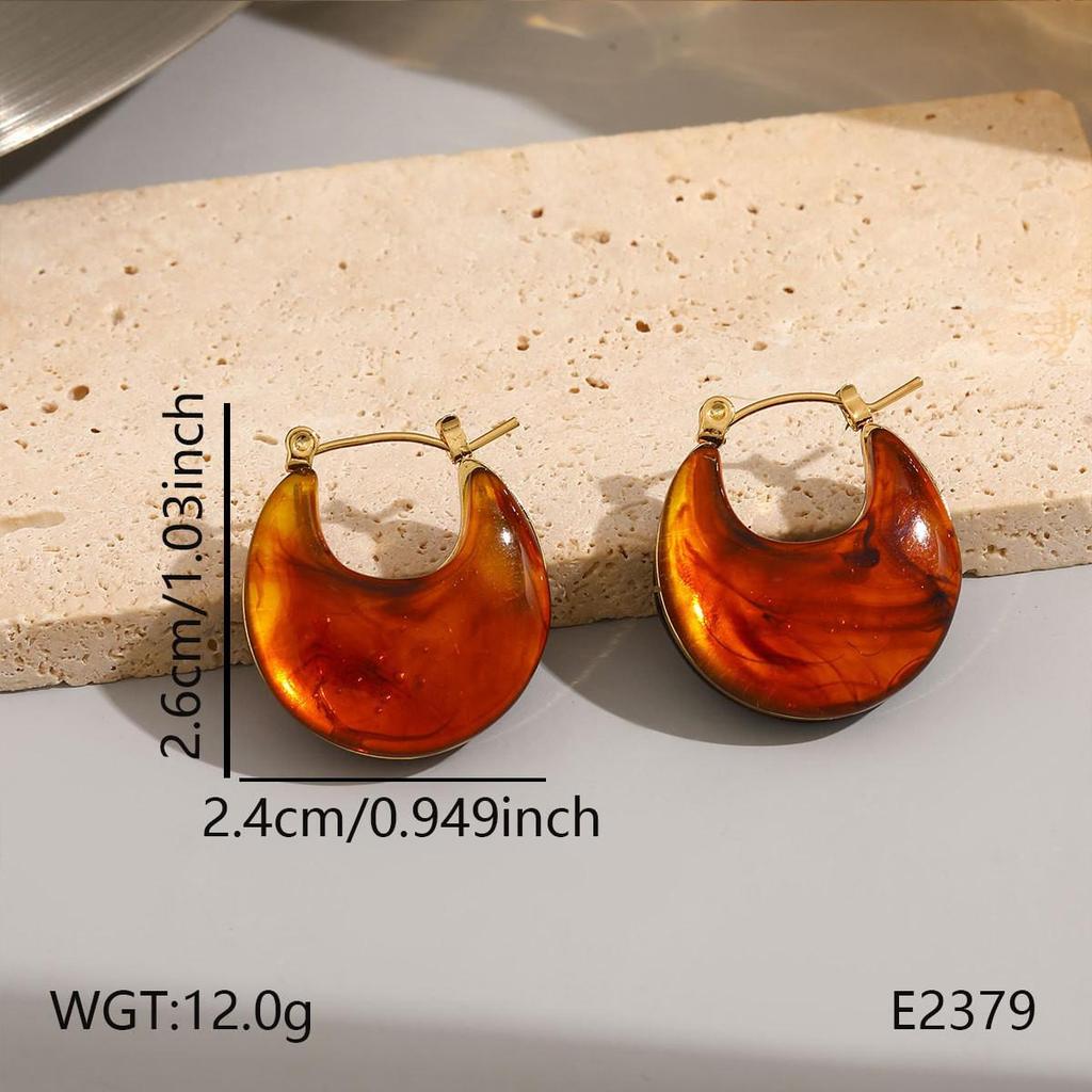 Amber Grain Stainless Steel U-Shaped Stud Earrings for Women - Retro Versatile High-End Luxury Feel, Customizable.