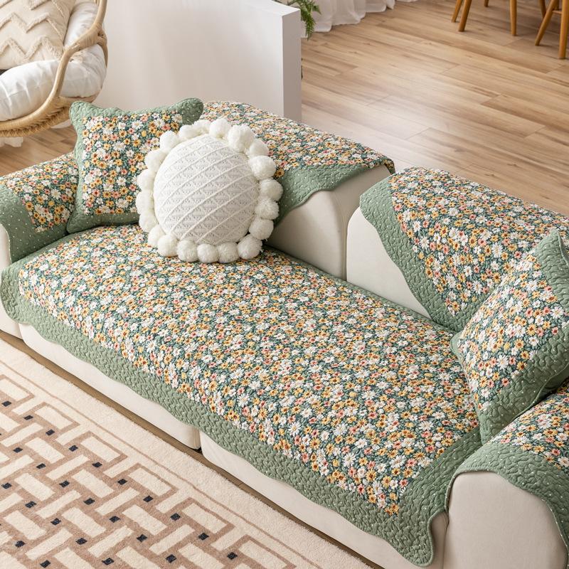 Cotton Sofa Cushion Four Seasons Non-slip Cotton-quilted Pastoral Summer Universal Cushion Nordic Leather Sofa Cover Cover