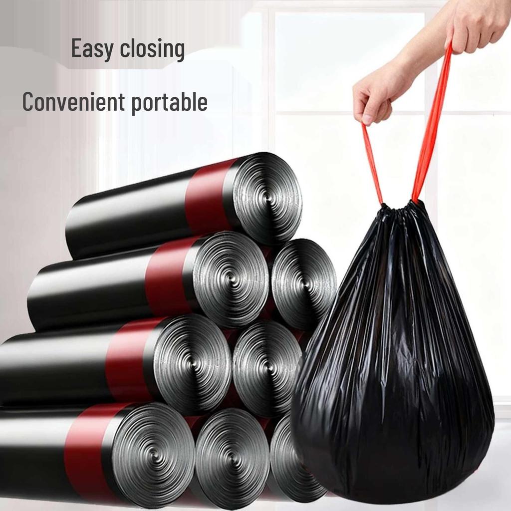 Extra Large Black Drawstring Kitchen Garbage Bags - Thickened, Automatic Closure for Home, Dorm, or Office