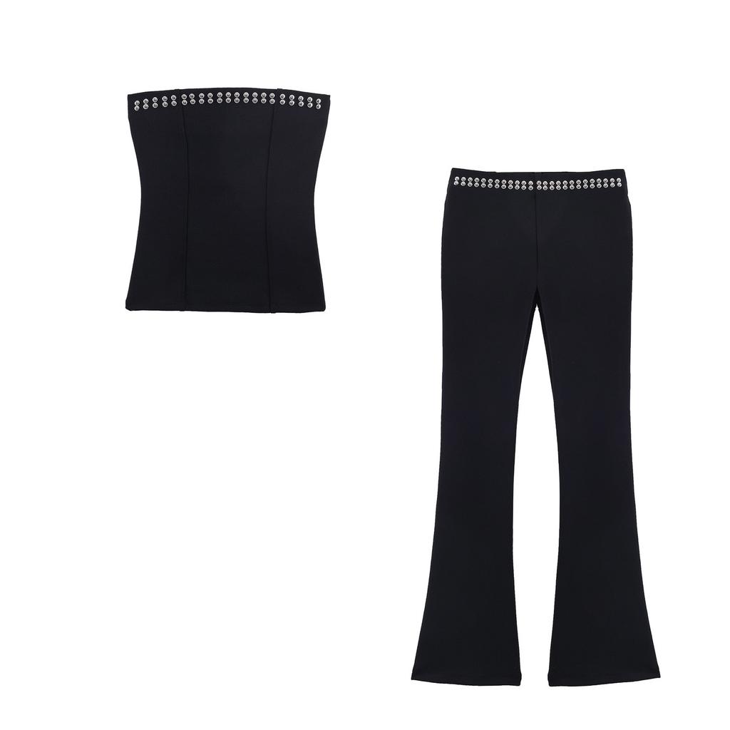 European and American style, new women's clothing, elastic rivets, chest-wrapped top, rivet elastic bell pants