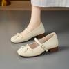 Soft leather version small size small 5cm bow Mary Jane shoes women's head shallow mouth inner height increase single shoes women