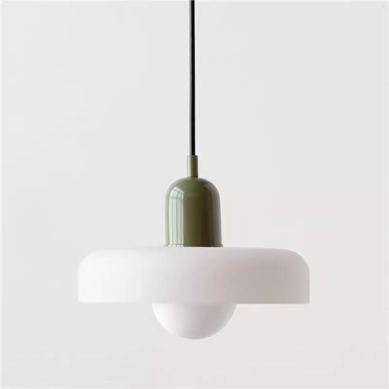 Used Retro Green Glass Pendant Light - Modern Bauhaus Style for Bedside or Restaurant