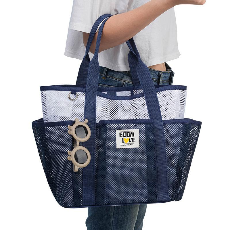 Large Capacity Beach Tote: Foldable Mesh Bag for Toiletries & Swimsuits with Single Shoulder Strap