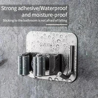 1/2pcs Wall Mounted Mop Organizer Clips Self-Adhesive Bathroom Mop Broom Hanger Holder Rack Hooks Stainless Steel Mop Clip Clamp