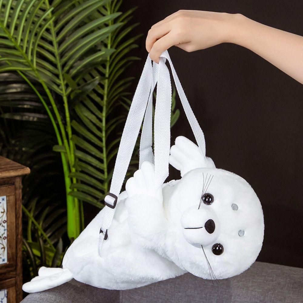 Plushie Doll Seal Plush Schoolbag Cute White Sea Lion Plush Bag Lovely Stuffed Backpack Baby Kids