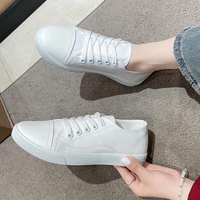 Tênis de lona feminino verão novo tamanho grande sapatos brancos estudante cadarço plano casual tênis de skate