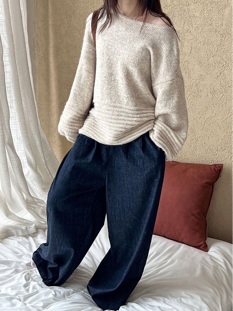 

Женский пуловер Luxi с косыми плечами: Утолщенный трикотажный топ с рукавами-фонариками из коллекции осень/зима 2024 года. One Size