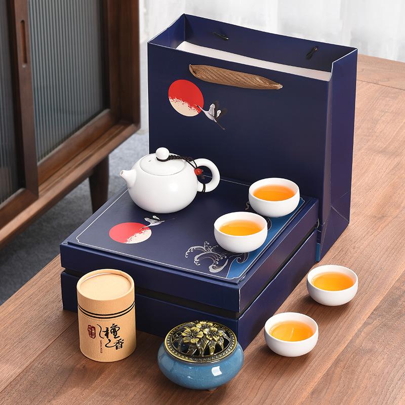 Black Pottery Kung Fu Tea Set Coarse Pottery Tea Set Company Gift Set One Pot and Four Cups with Fragrant Gift