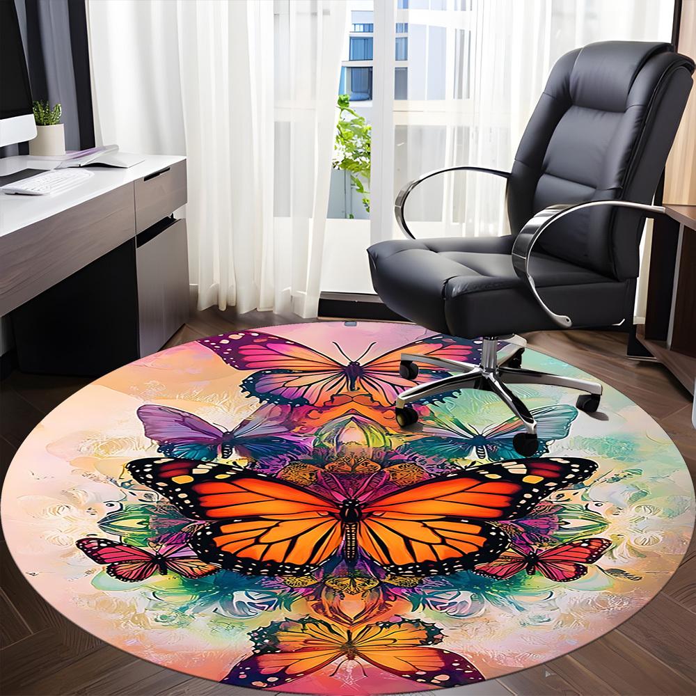 1pc Butterfly Artwork Office Round Area Rug, Indoor Mat Suitable ForOffice, Under Office Chairs Bedroom Living Room Home Decor, Room Deco D153