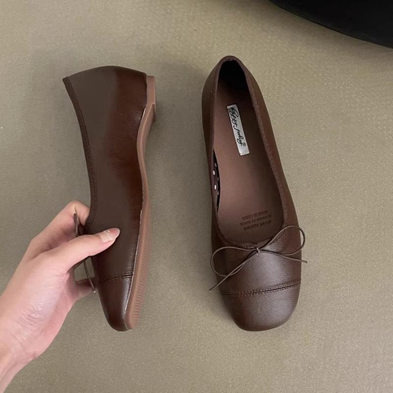 Fashion SUOJIALUN Spring New Brand Women Flat Shoes Fashion Round Toe Shallow Slip oN Ballerinas Shoes Soft Low Wedge Heel Boat Shoes