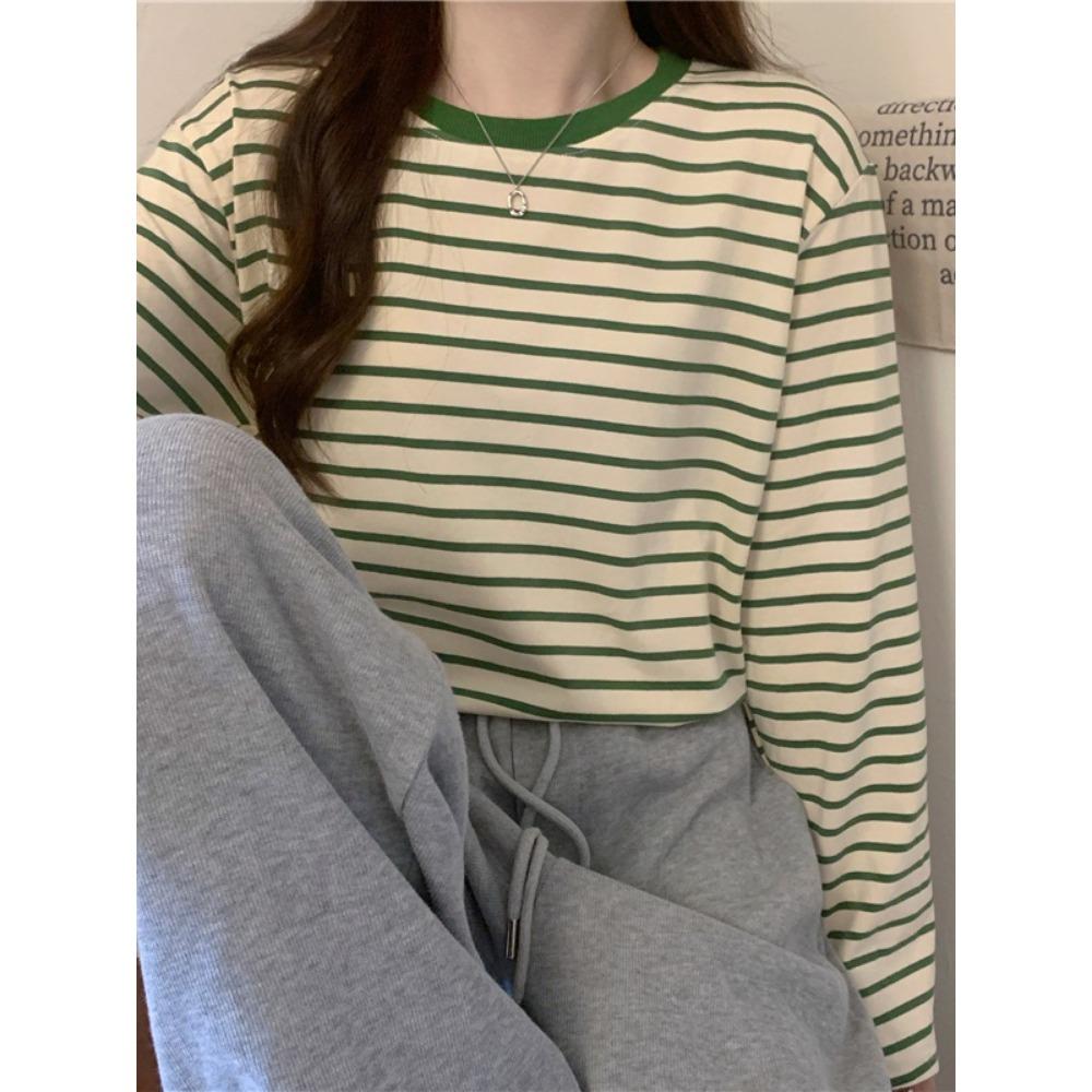 

Round Neck Long Sleeved T-shirt Women s Casual Top XXL зелений