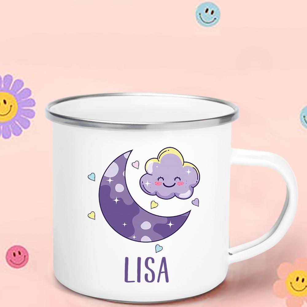 Regenbogen-Wolken-Print Emaille Kaffeetasse Wasser-Milch-Becher Personalisierter Name Kindergeburtstag Party Dekoration Weihnachten Kindertag Neujahrsgeschenk