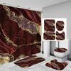 4-teiliges braunes Marmor-Duschvorhang-Set, Modernes Badezimmer-Dekor mit Toilettendeckelbezug, Kontur-Teppich, Badematte 12 Haken, 72x72 Zoll