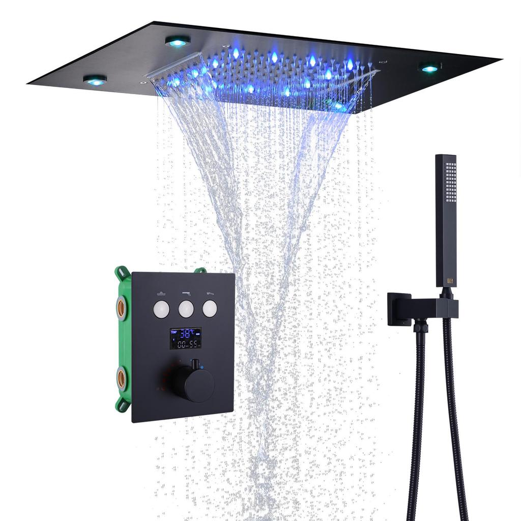 Wall-Mounted Thermostatic LED Shower Set with Digital Display and All-Copper Fixtures