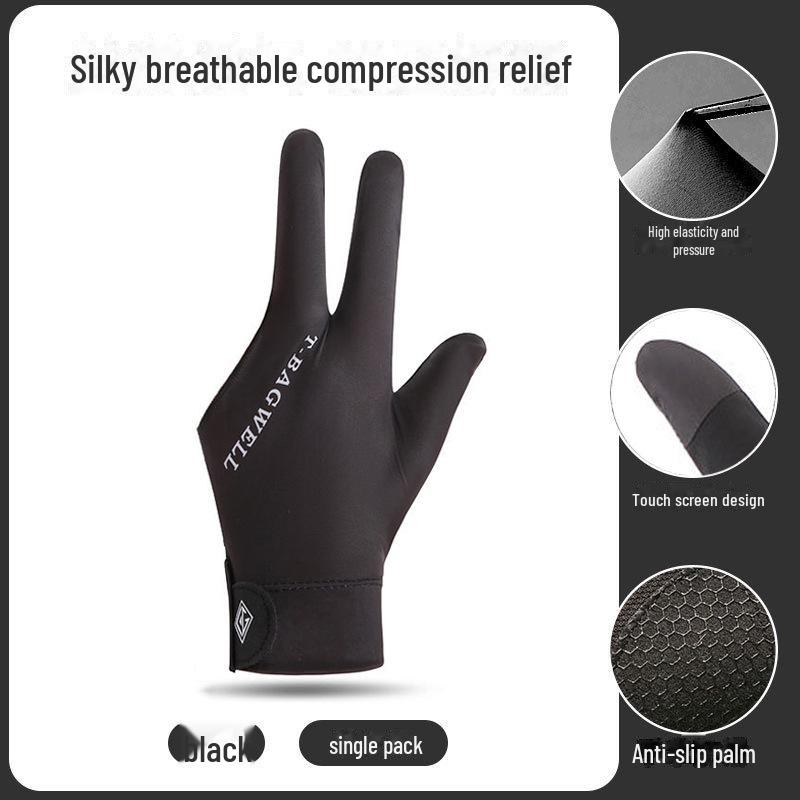 

Мужские и женские дышащие нескользящие перчатки для бильярда Ice Silk — три пальца, для левой руки, индивидуальная упаковка. full finger чёрный