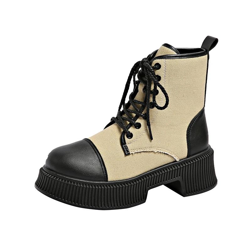 Fashion Women's Shoes Fashion Lace Up Women's Boots Autumn British Style Round Toe Mixed Colors Short Barrel Block Heel Large Size Boots