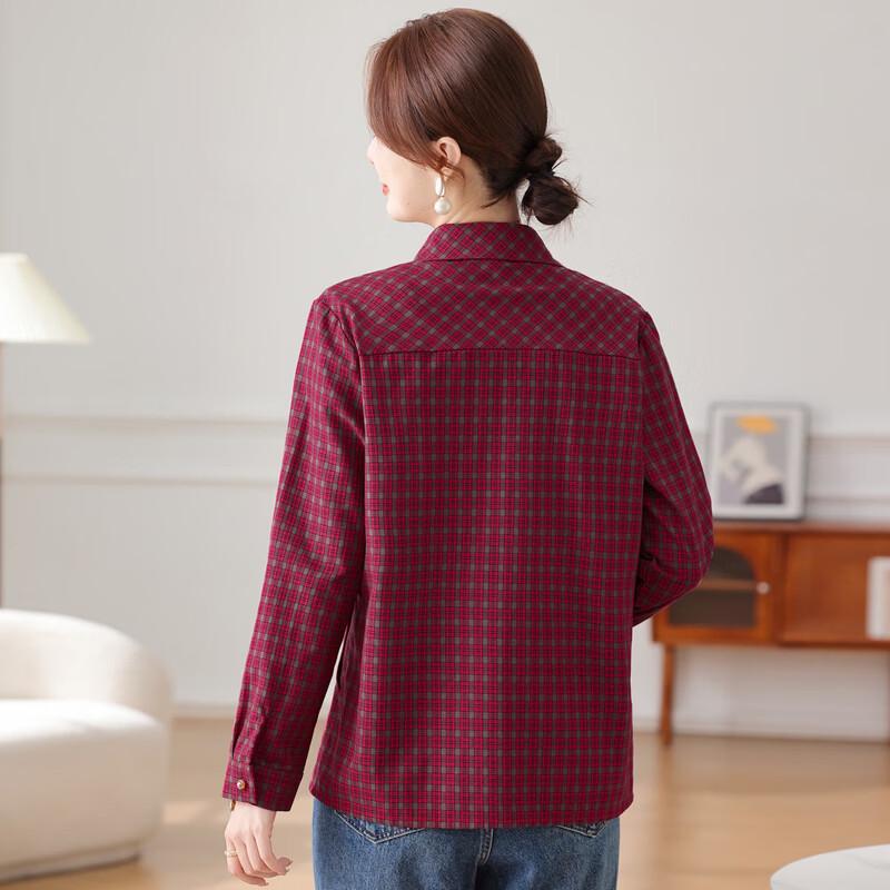 Elderly Women's Spring Plaid Cardigan Shirt