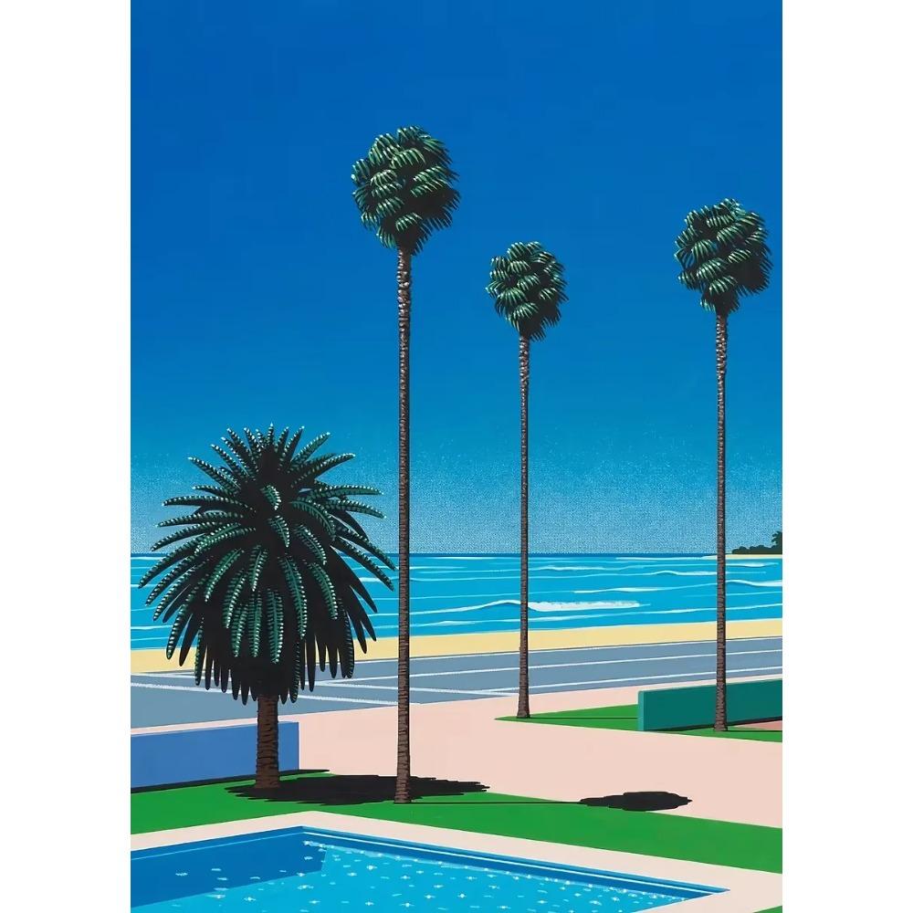 Hiroshi Nagai Vaporwave Japan Beach City Summer Canvas Print Lawn Landscape Wall Art Poster for Nordic Living Room Home Decor