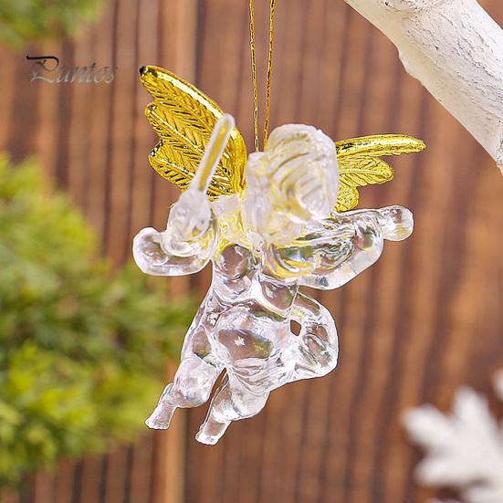 Christmas Angel Ornaments 4Pcs Winged Hanging Ornaments, Clear Figurines, Indoor Holiday Accents Tree Decor, Seasonal Home Party Supplies Transparent