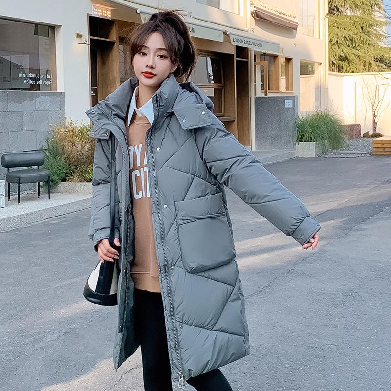Spot New Simple Cotton-padded Clothes Women's Medium and Long Over-knee Removable Hat Cotton-padded Jacket Bread Cotton-padded Clothes