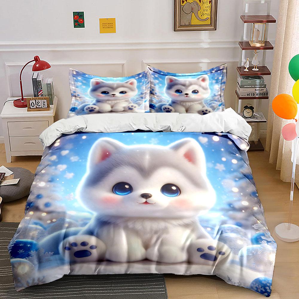 Winter Decor Husky Figurine Set Multiple Sizes Kid'S And Adults' Bedroom Exquisite 3Pc Bedding Set, Gift