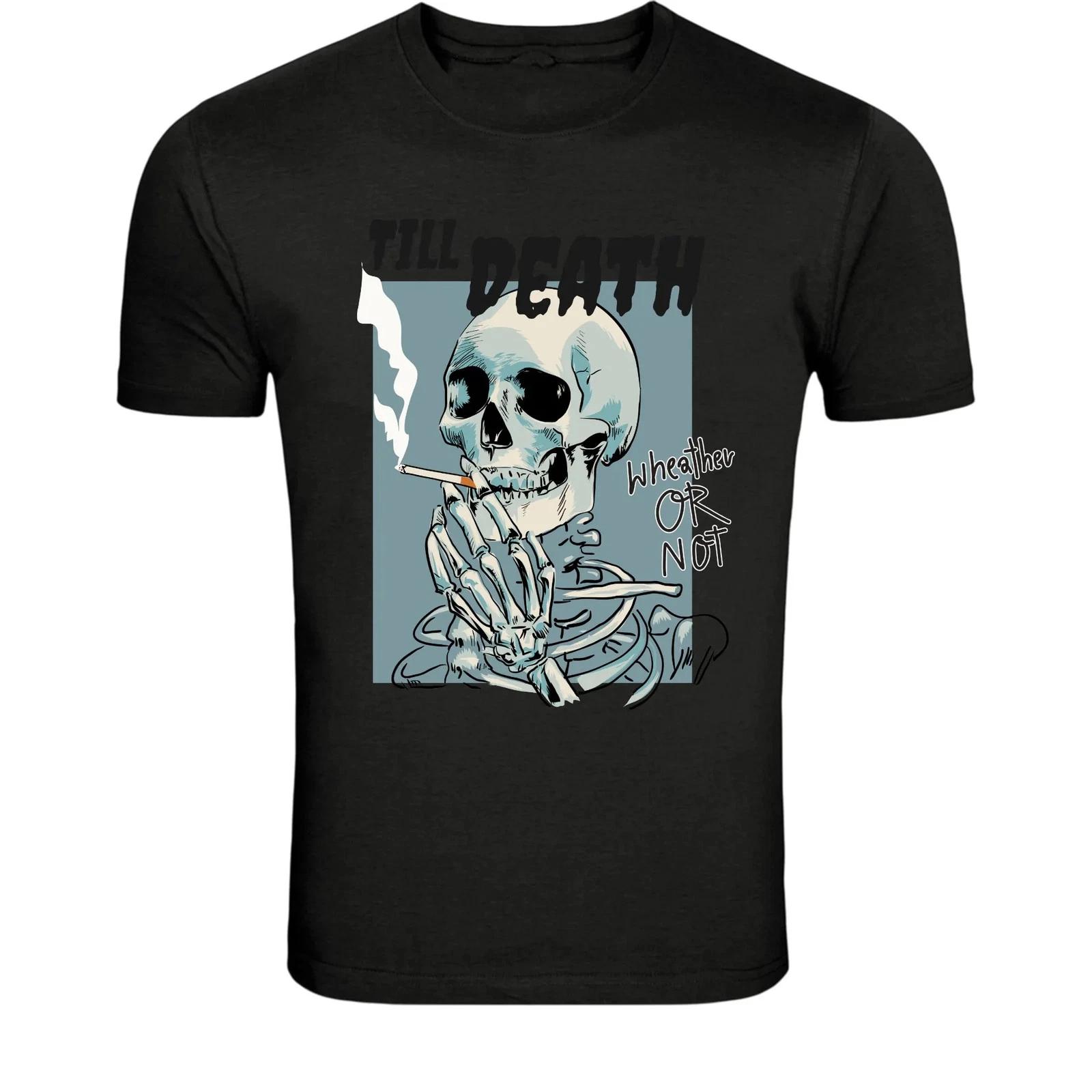 Till Death Skeleton Smoking T-Shirt - Dark Gothic Skull Graphic Tee M