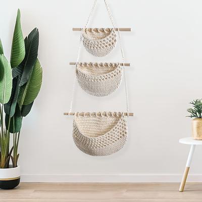 1PC Hanging Organiser Wall Mounted Rope Wall Basket Home Decor Miscellaneous Storage Hanging Bag Wall Two Colours