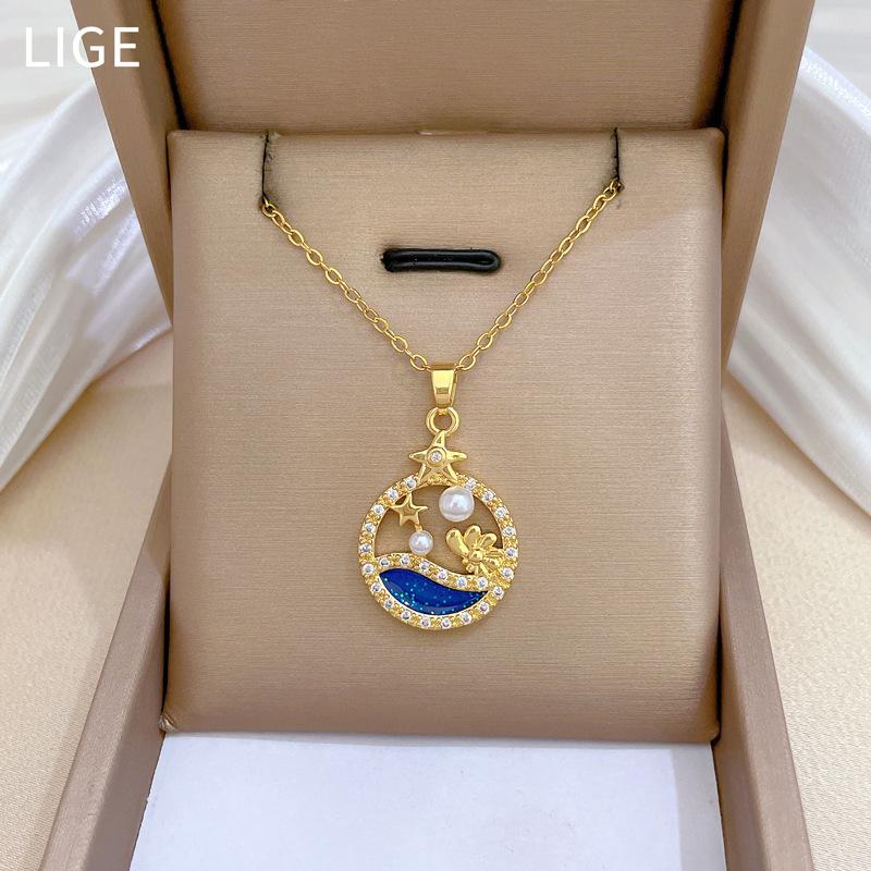 Perlenring Diamant Leichter Luxus Temperament Wunderschöne Voll Diamant Halskette Damen Vielseitige Schlüsselbein Kette Titan Stahl Kette