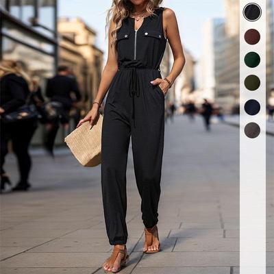 Women's Summer Jumpsuit Trousers Casual Party Hundred Black Sleeveless Jumpsuit