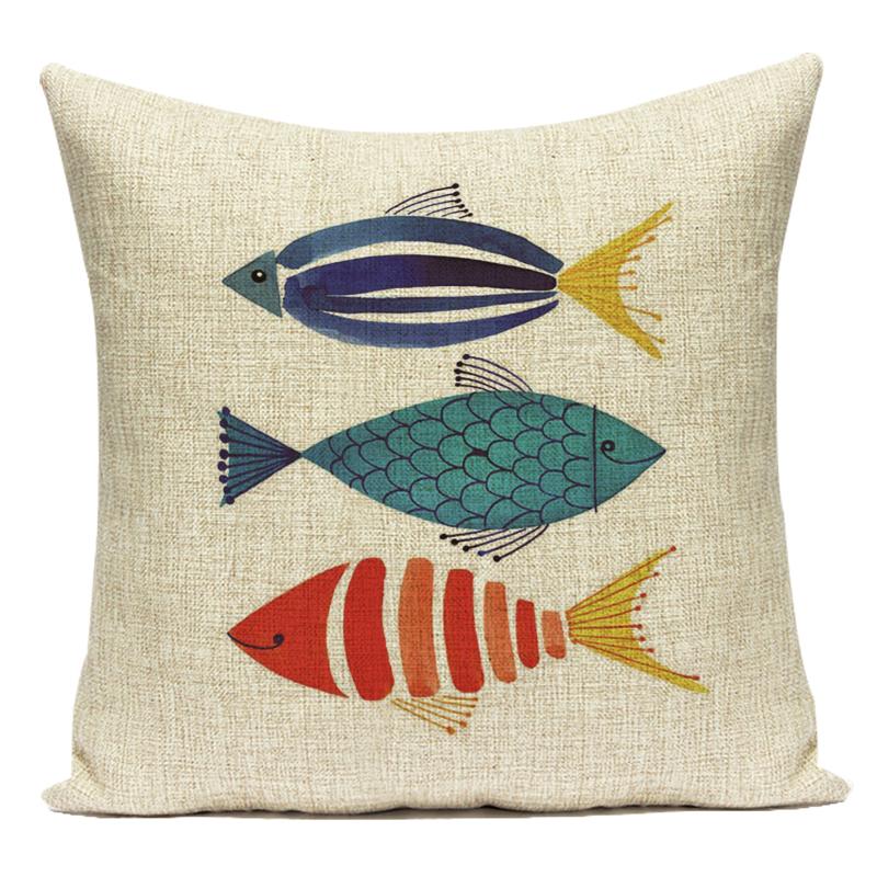 Cute Animals Fishes Decorative Throw Pillows Case Square Sofa Home Seat Cushion Cover for Home Living Room Decoration