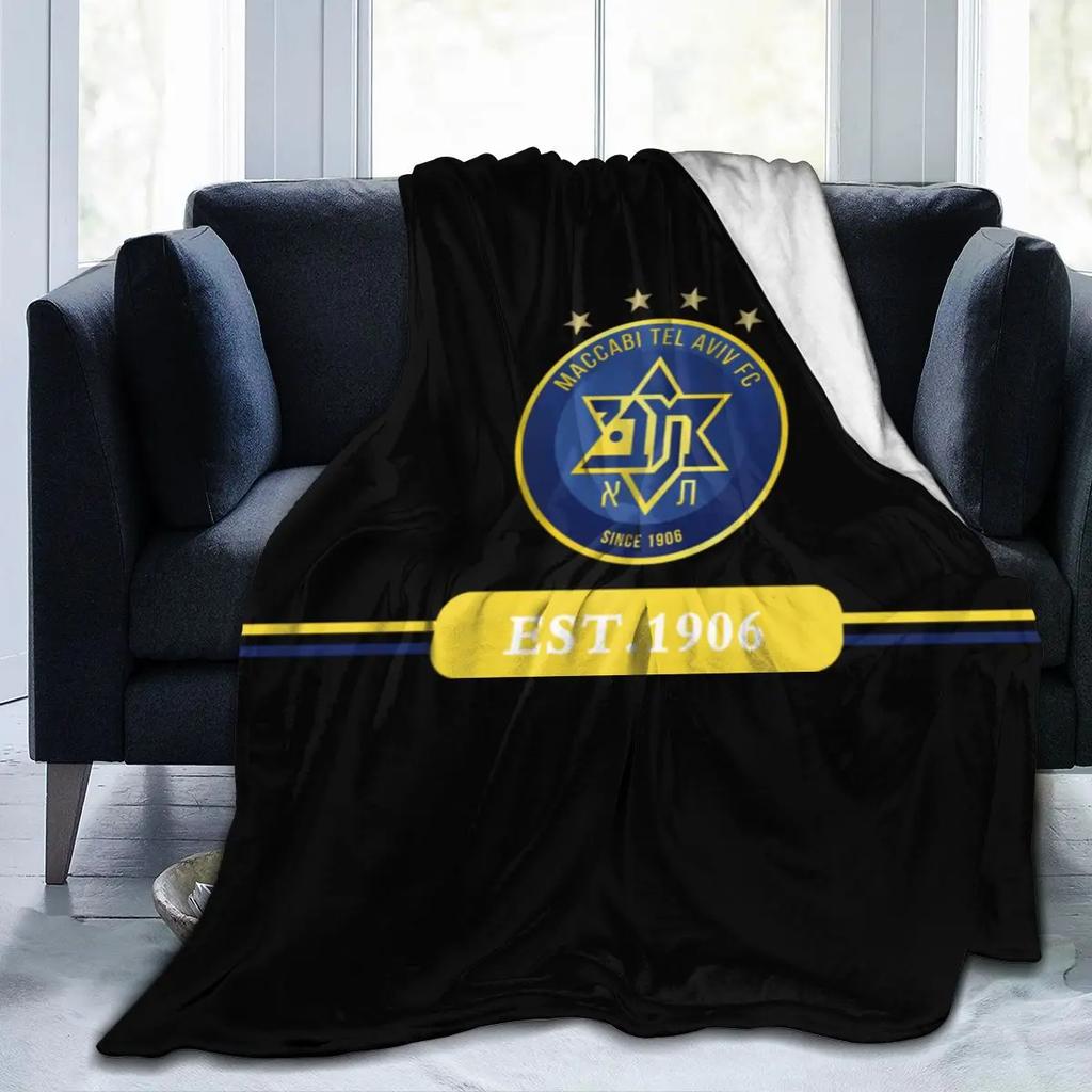 Maccabi Tel Aviv Koc Polarowy na Cały Sezon Koc Rzutowy Ultra Miękki Koc Flanelowy Drukowany Cyfrowo Premium Puszysty Mikrofibra Polar
