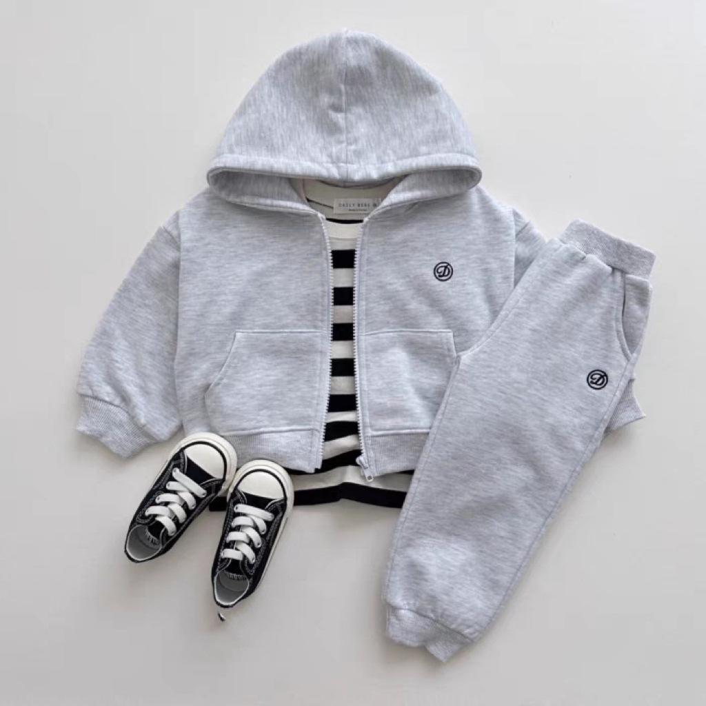 Kids' Autumn Korean Sweater Set: Zipper Cardigan & Hooded Trousers for Boys and Girls.