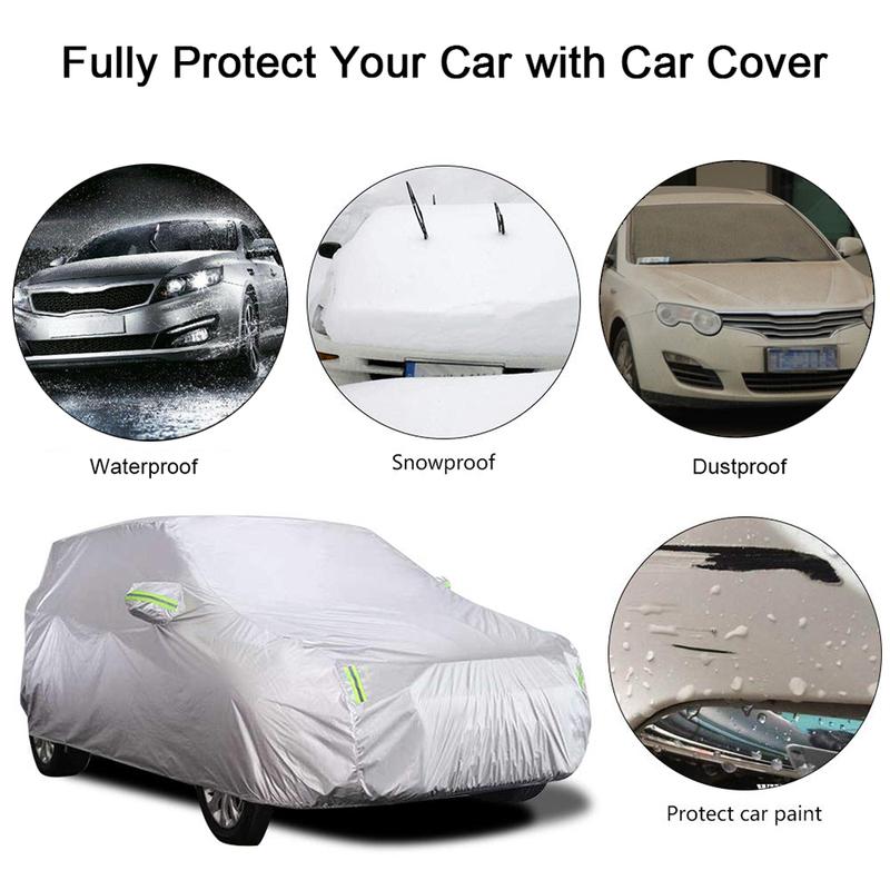 Copriauto Completo con Striscia Riflettente Antipolvere Protezione Solare Resistente ai Graffi UV per 4X4/SUV Auto Aziendale