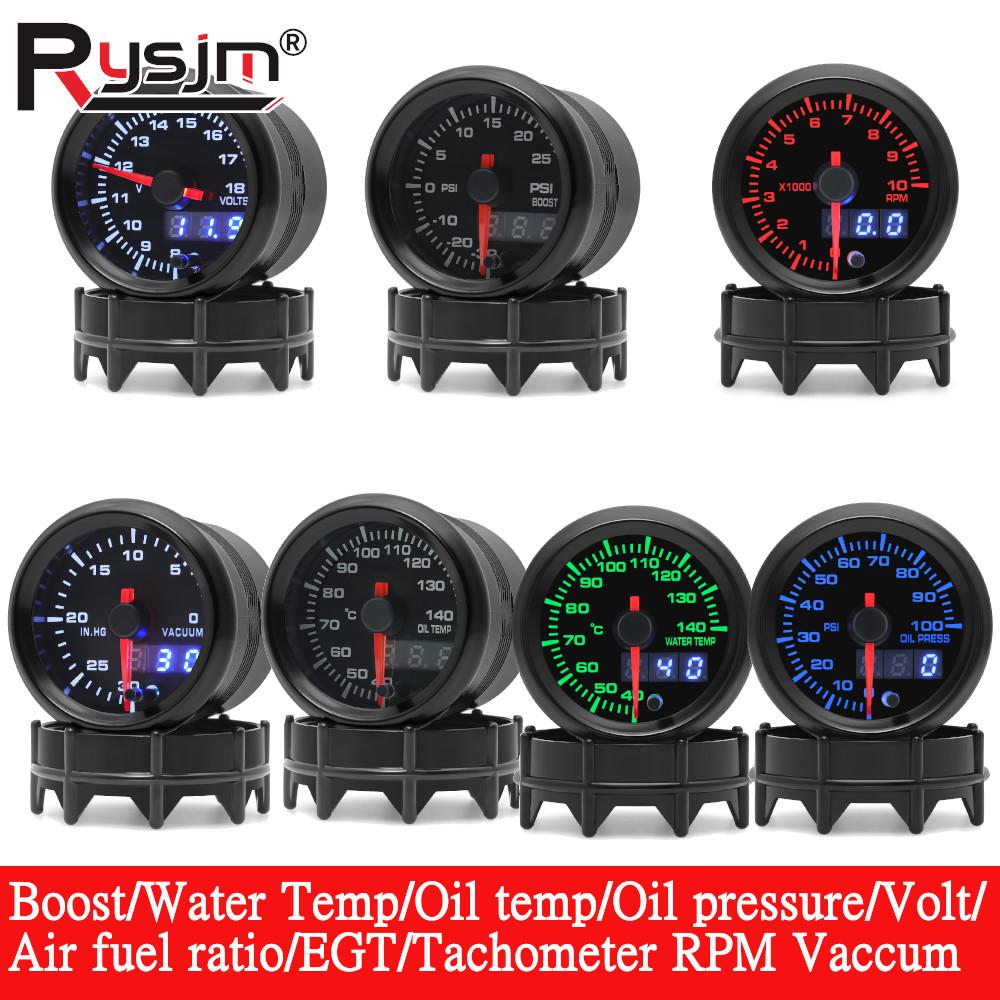 12V 7 Colors LED 2" 52mm Boost/Water Temp/Oil temp/Oil pressure/Voltmeter/Air Fuel ratio/EGT/Tachometer RPM Vaccum For Cars