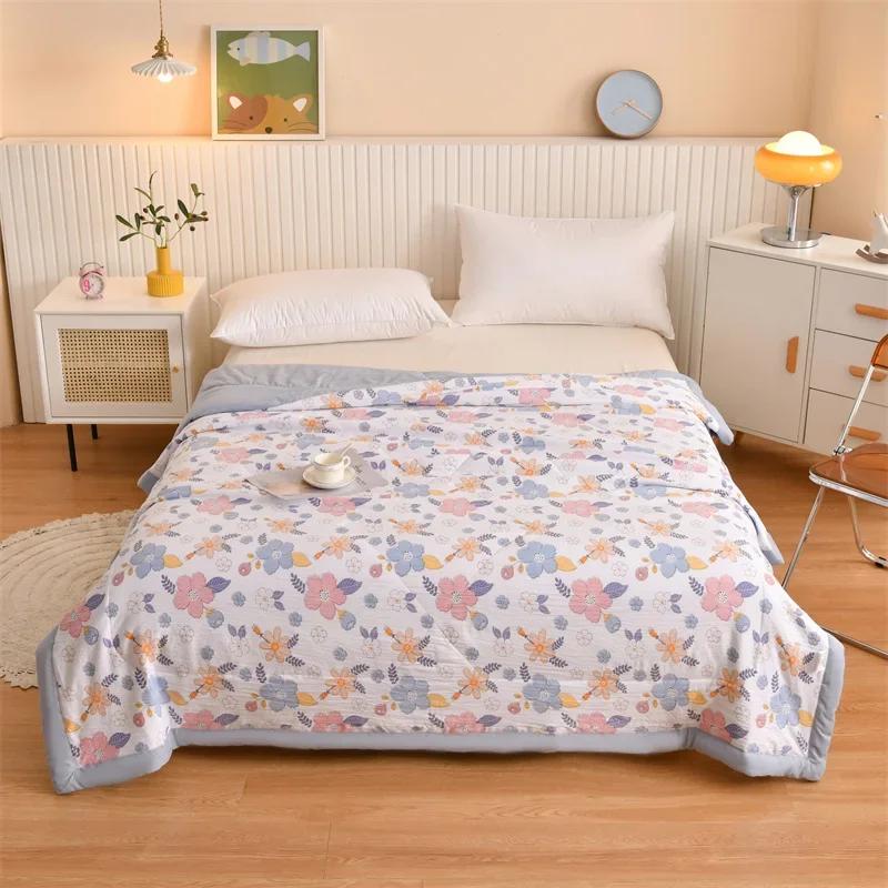 Cute Zoo Animals Print Quilt Bedspreads Children Adults Thin Comforter Summer Quilt Single Double Bed Air-Condition Bed Blanket