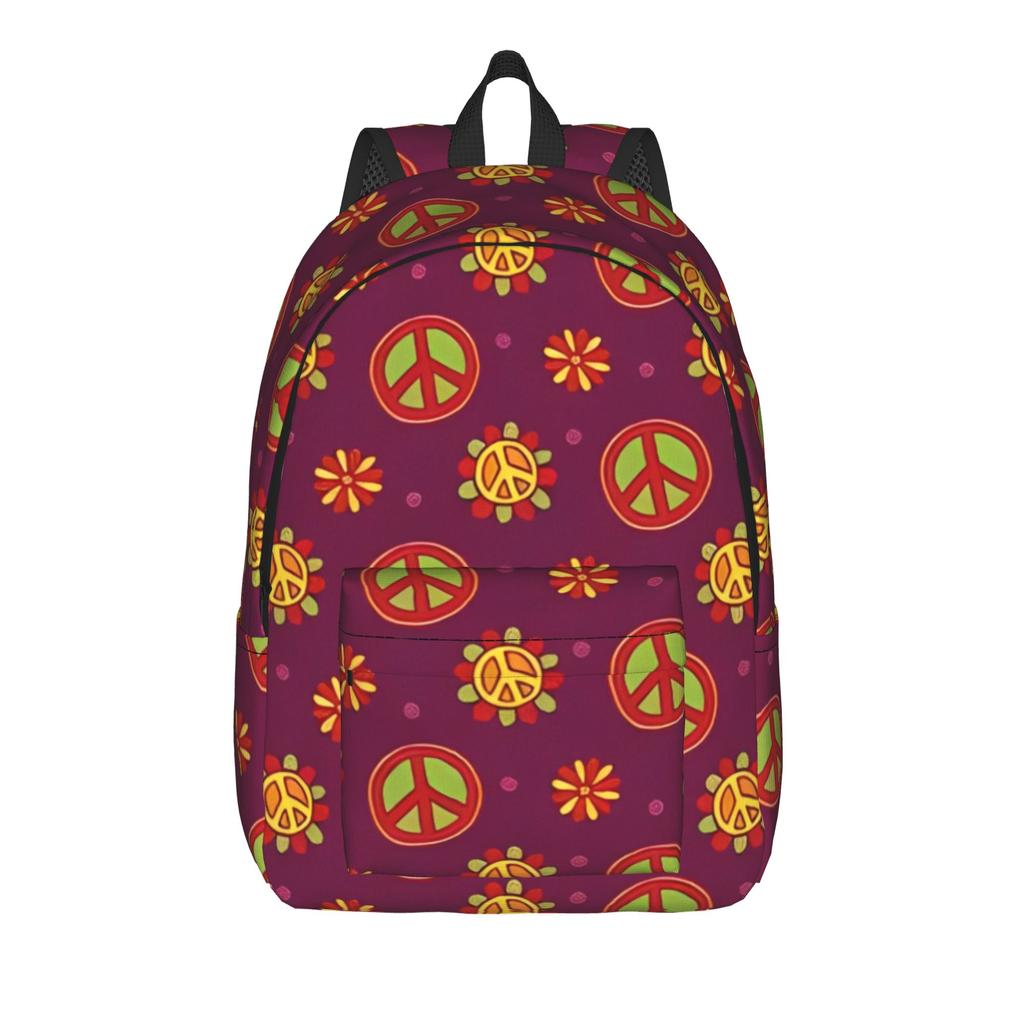 Peace Foral Love Pattern Teenage Backpack Durable Student Hiking Travel  Daypack for Men Women Laptop Shoulder Bag
