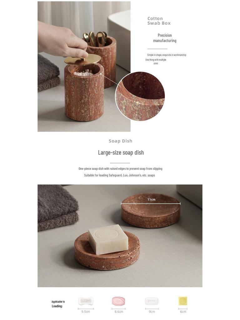 DecoTalk Wabi-sabi Red Travertine Bathroom Washbasin Set with Aromatherapy Tissue Box Tray