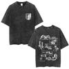 Washed Retro Anime Attack Titan Pattern T-Shirt Men'S And Women'S Comics Retro Oversized T-Shirt Men'S Fashion Casual Cotton T
