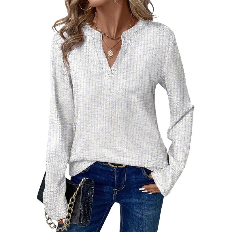 New Spring and Autumn Women's V-neck Pullover Long Sleeve T-shirt, Fashionable and Versatile Top